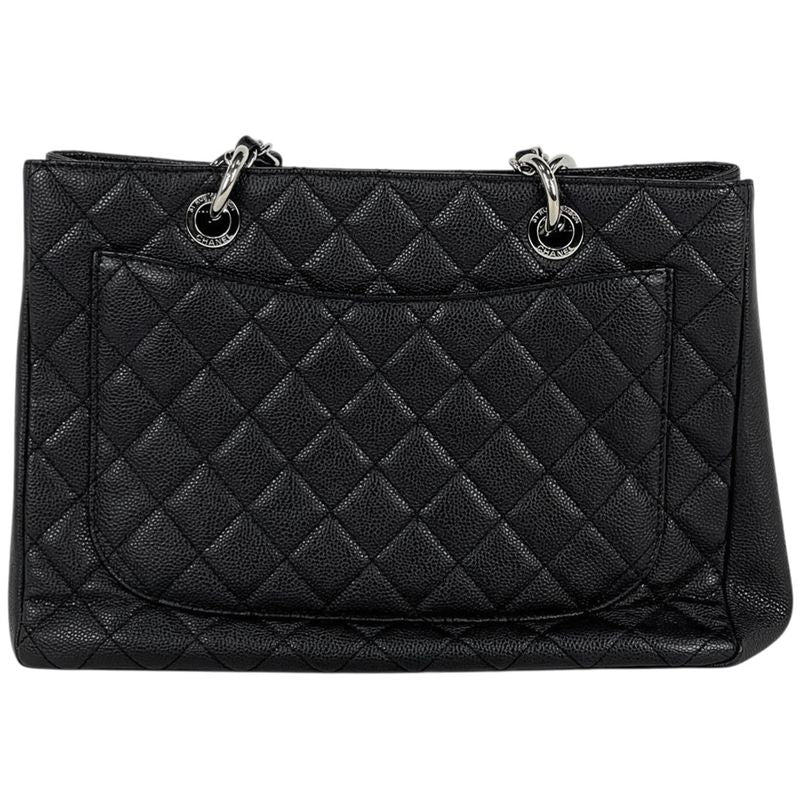 Chanel CC Logo Chain Tote Quilted Shoulder Caviar Leather Black