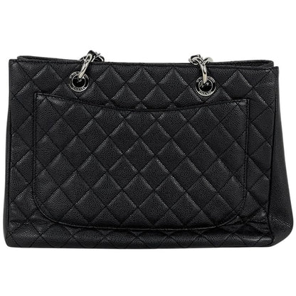Chanel CC Logo Chain Tote Quilted Shoulder Caviar Leather Black