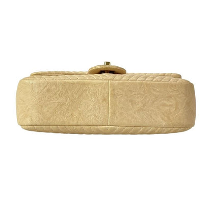 Chanel Shoulder Bag Stitch Beige Chain Gold Lambskin