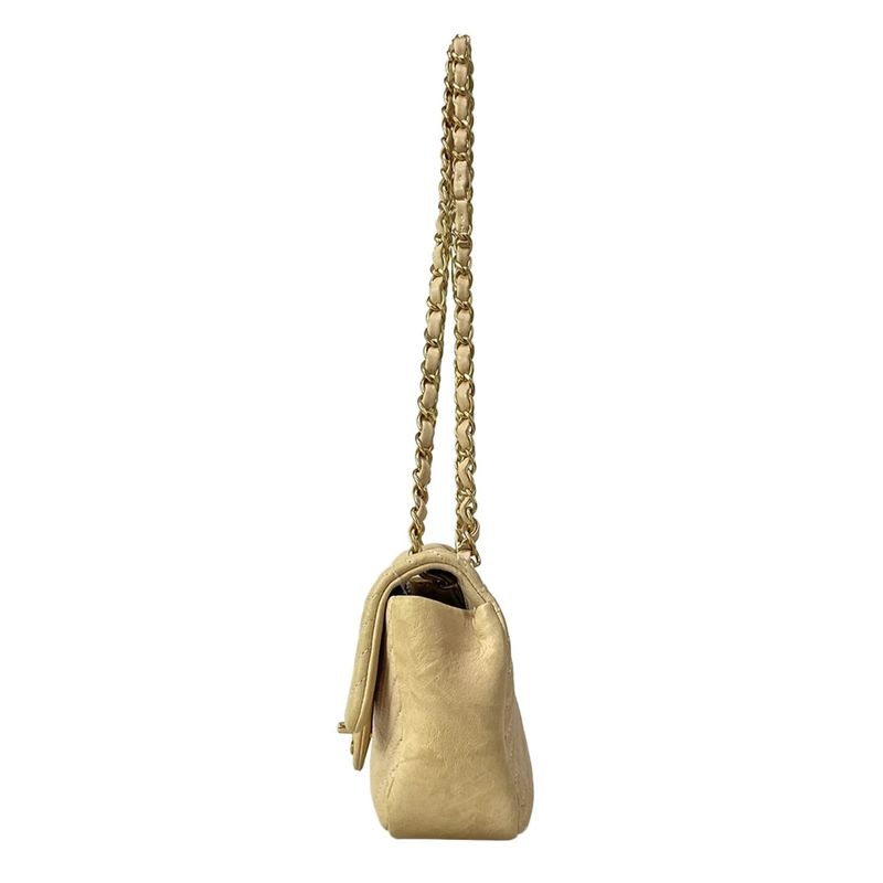 Chanel Shoulder Bag Stitch Beige Chain Gold Lambskin