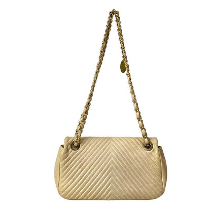 Chanel Shoulder Bag Stitch Beige Chain Gold Lambskin