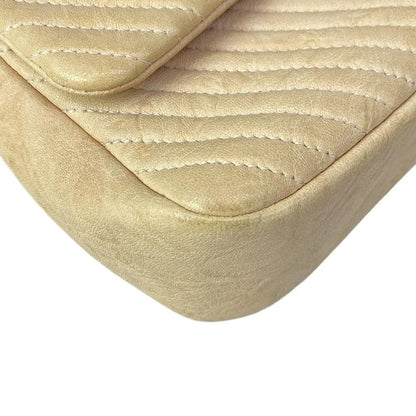 Chanel Shoulder Bag Stitch Beige Chain Gold Lambskin