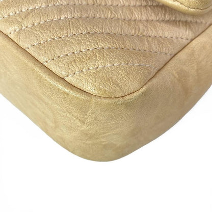 Chanel Shoulder Bag Stitch Beige Chain Gold Lambskin