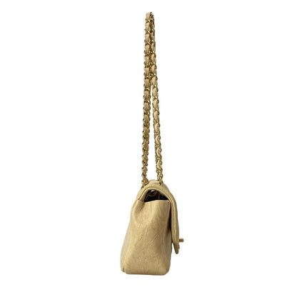 Chanel Shoulder Bag Stitch Beige Chain Gold Lambskin