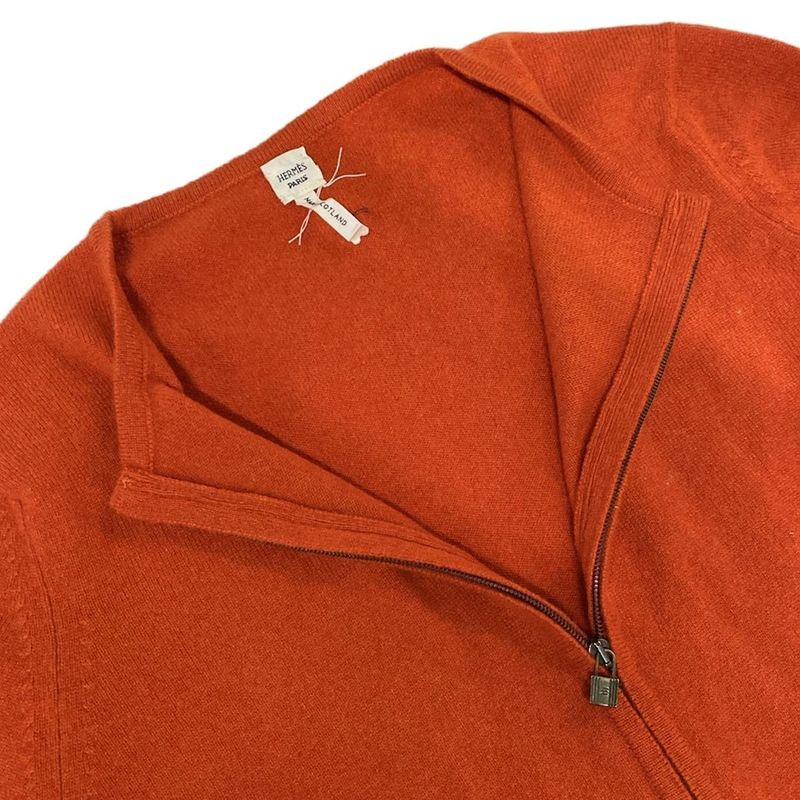Hermes Cardigan SM Orange Long Sleeve Zip Up Cashmere