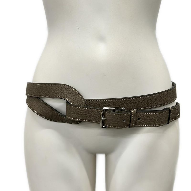 Hermes Belt 90 Etriviere Double Tour Etoupe Silver