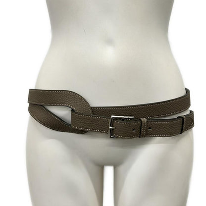 Hermes Belt 90 Etriviere Double Tour Etoupe Silver