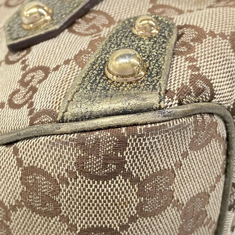 Gucci Shoulder Bag GG Pattern Horsebit Dark Brown Beige Gold Leather