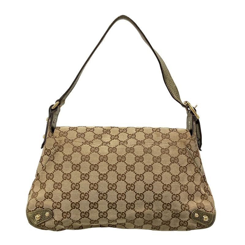 Gucci Shoulder Bag GG Pattern Horsebit Dark Brown Beige Gold Leather