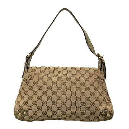 Gucci Shoulder Bag GG Pattern Horsebit Dark Brown Beige Gold Leather