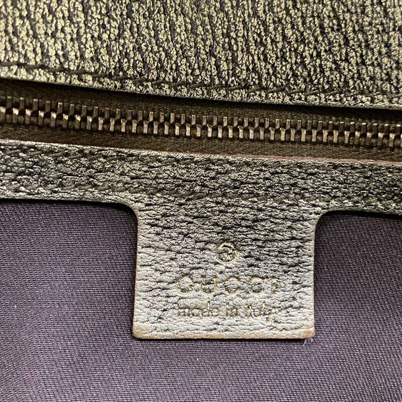 Gucci Shoulder Bag GG Pattern Horsebit Dark Brown Beige Gold Leather
