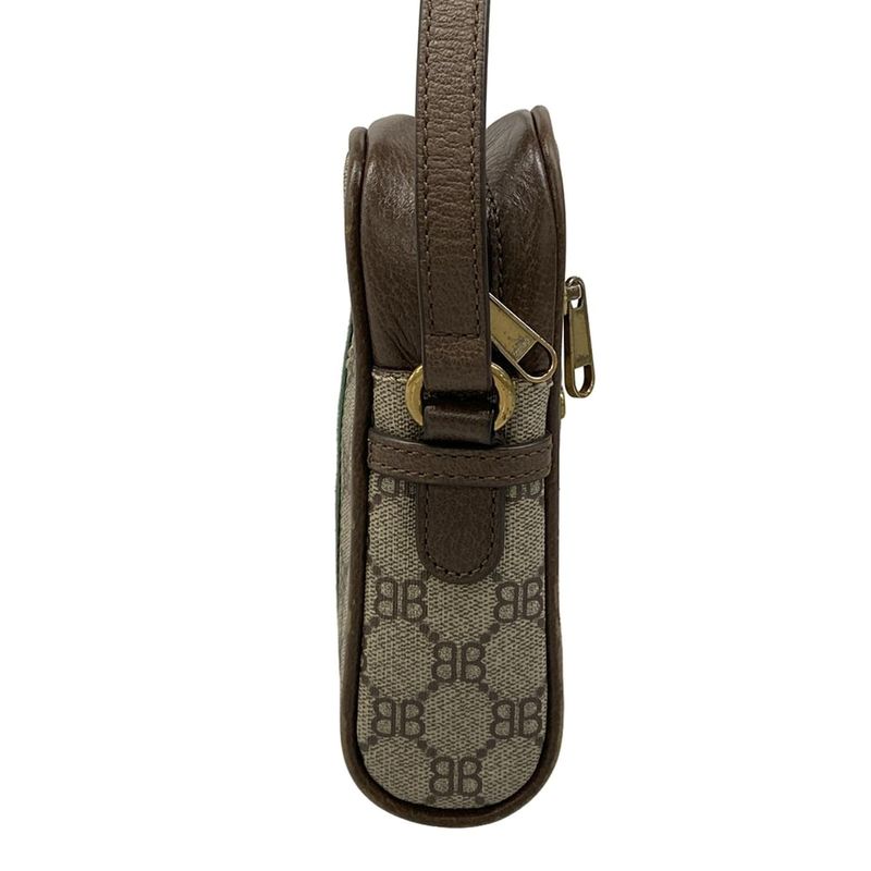 Gucci Shoulder Bag the Hacker Zip Dark Brown Beige Multi Collaboration Leather