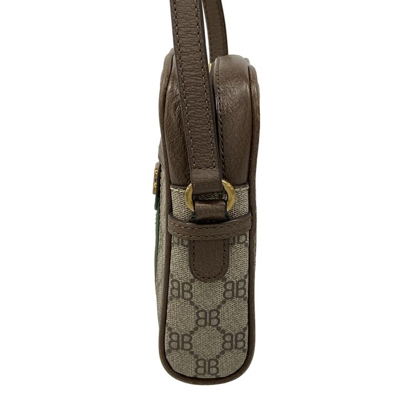 Gucci Shoulder Bag the Hacker Zip Dark Brown Beige Multi Collaboration Leather