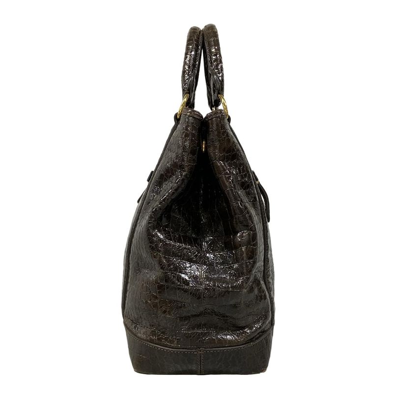 Miu Handbag Dark Brown Embossed Leather