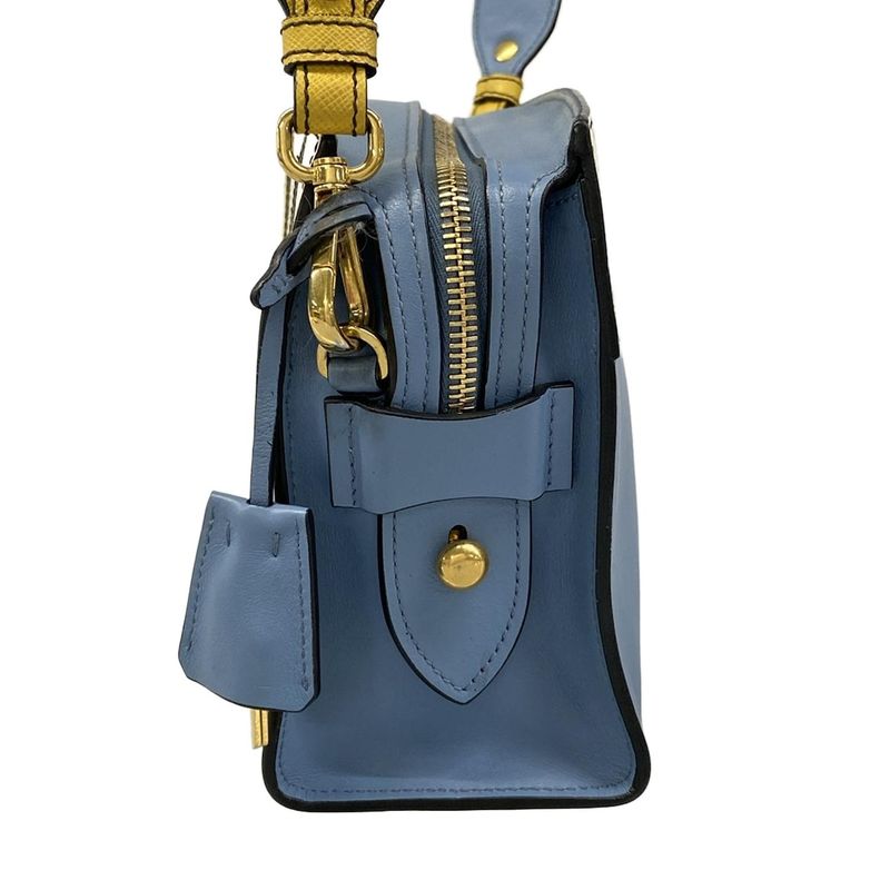 Prada Shoulder Bag Esplanade Light Blue Yellow Multi Leather
