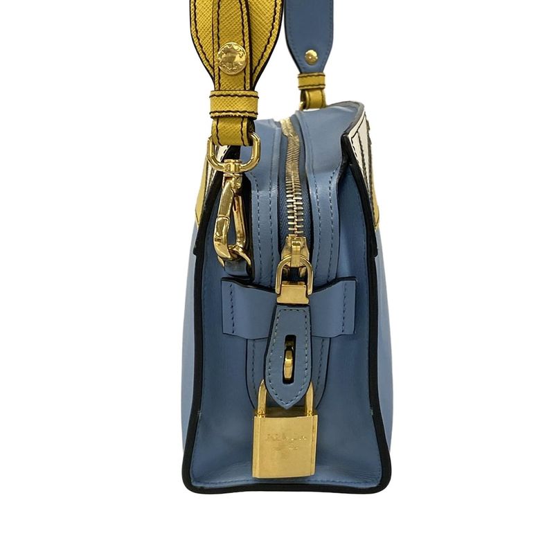 Prada Shoulder Bag Esplanade Light Blue Yellow Multi Leather