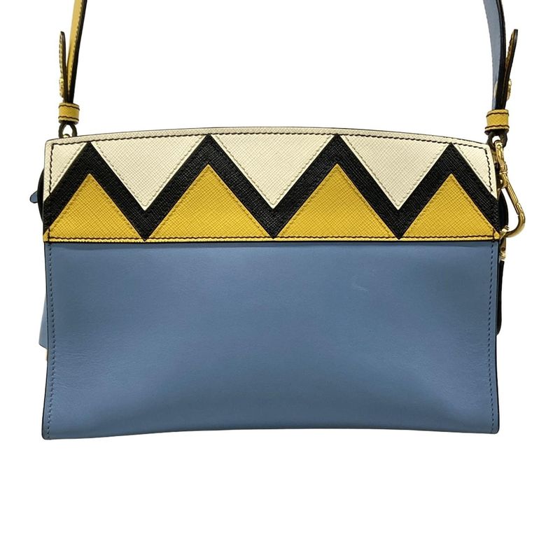 Prada Shoulder Bag Esplanade Light Blue Yellow Multi Leather
