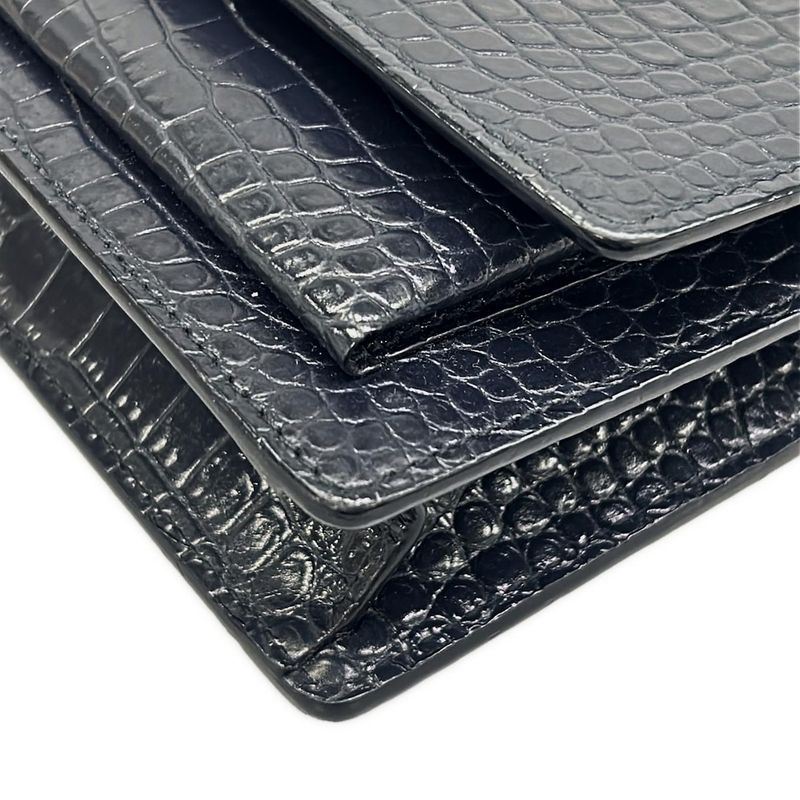 Saint Laurent Paris Wallet Sunset Chain Navy Embossed Leather