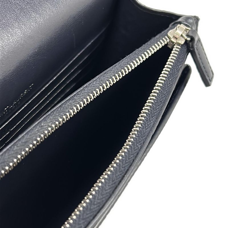 Saint Laurent Paris Wallet Sunset Chain Navy Embossed Leather