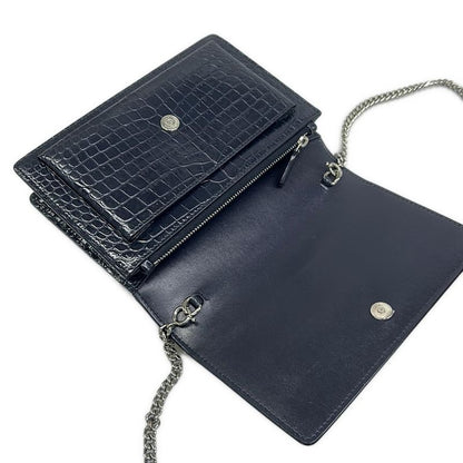 Saint Laurent Paris Wallet Sunset Chain Navy Embossed Leather