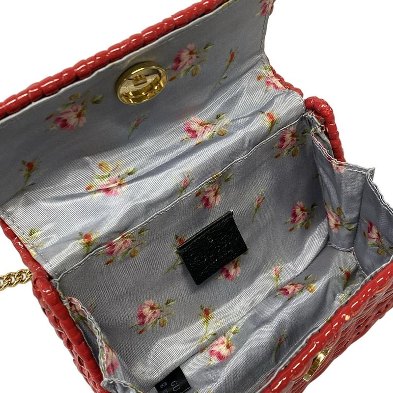 Gucci Shoulder Bag Web Wicker Mini Bag Red Chain
