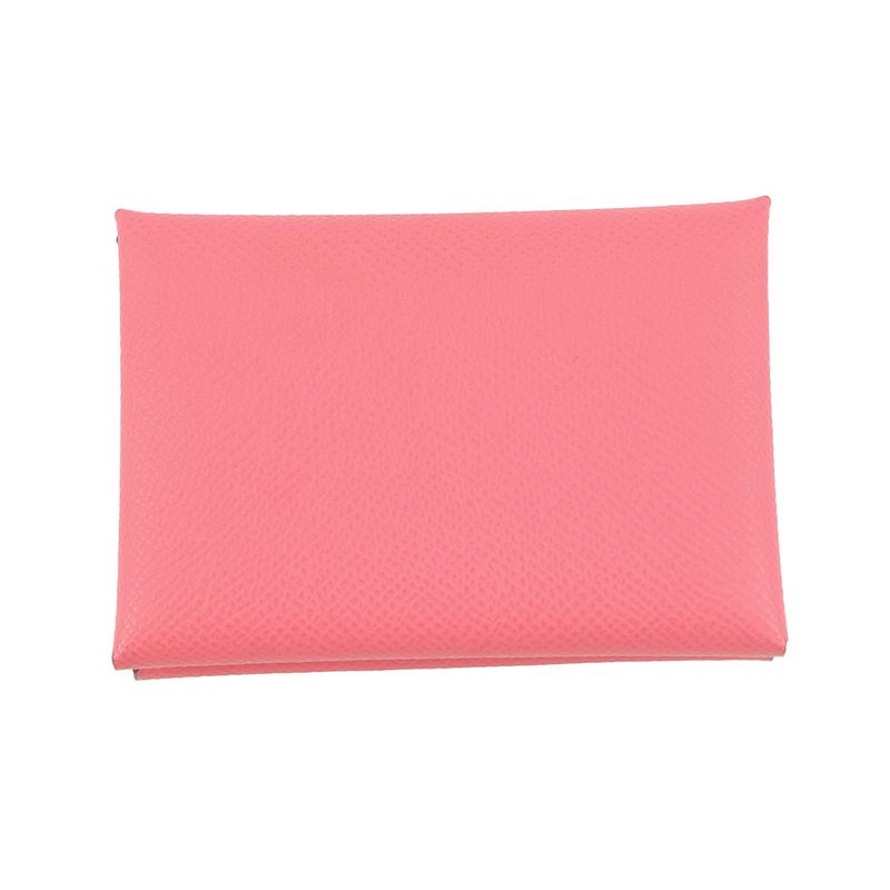 Hermes Coin Case Calvi Duo Rose Azalea Silver Epsom Wallet