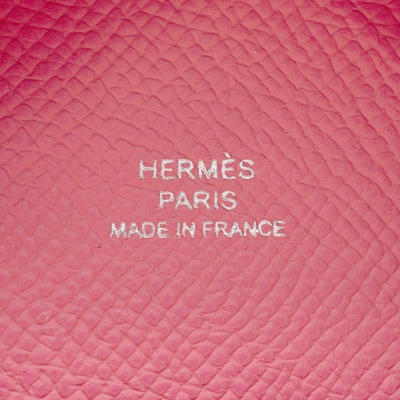 Hermes Coin Case Calvi Duo Rose Azalea Silver Epsom Wallet