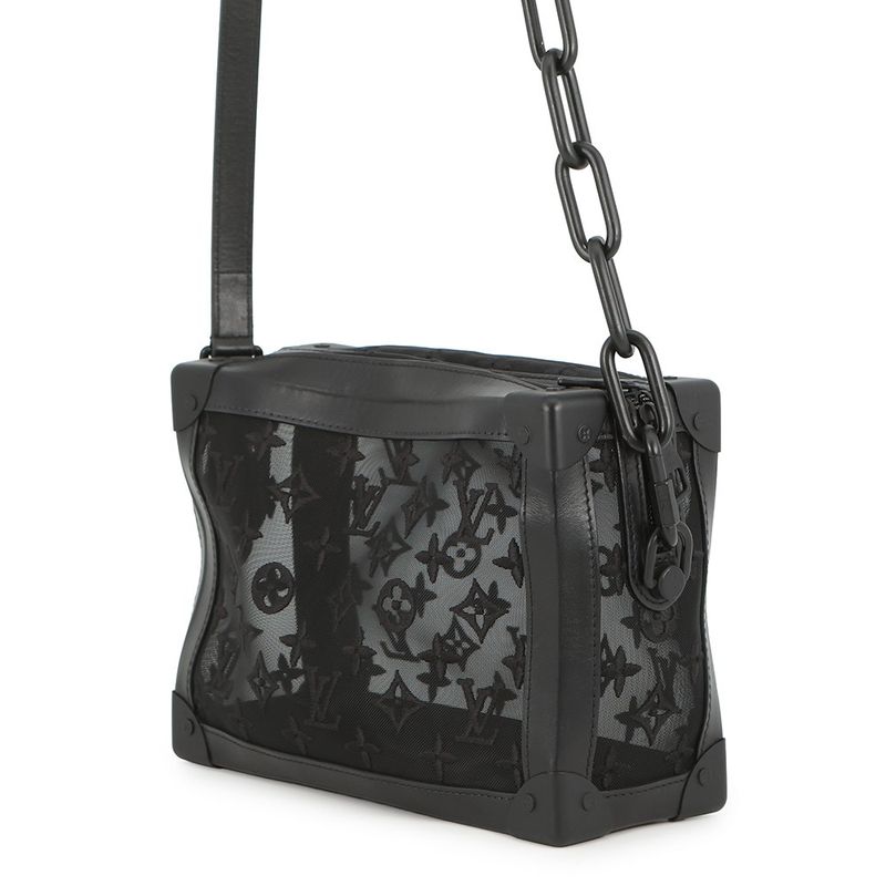 Louis Vuitton Shoulder Bag Monogram Mesh Leather Soft Trunk Embroidery Black