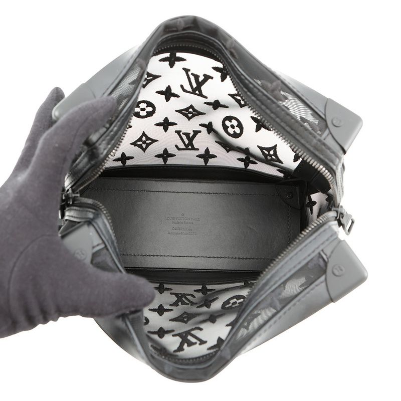 Louis Vuitton Shoulder Bag Monogram Mesh Leather Soft Trunk Embroidery Black