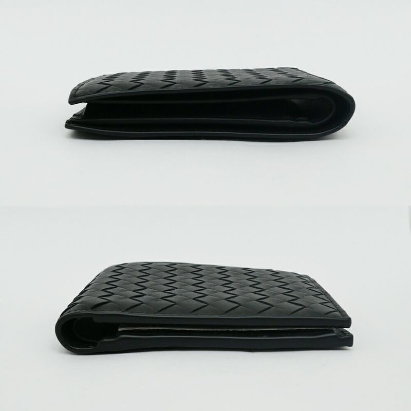 Bottega Veneta Intrecciato Bifold Wallet with Coin Pass Black Calf Leather