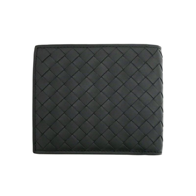 Bottega Veneta Intrecciato Bifold Wallet with Coin Pass Black Calf Leather