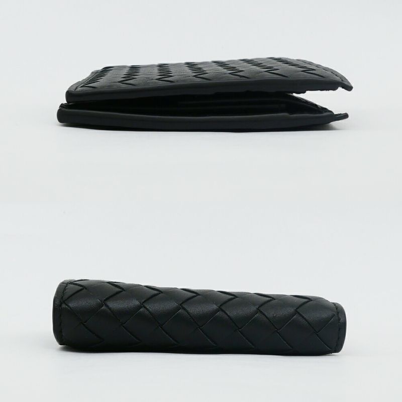 Bottega Veneta Intrecciato Bifold Wallet with Coin Pass Black Calf Leather