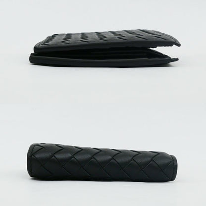 Bottega Veneta Intrecciato Bifold Wallet with Coin Pass Black Calf Leather