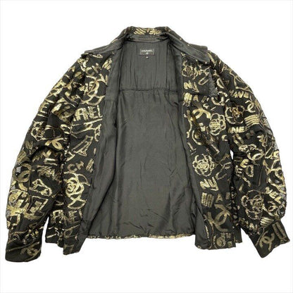 Chanel CC Logo Quilted Cut Replacement Long Sleeve Shirt Top Blouse Black