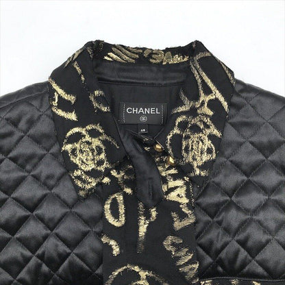 Chanel CC Logo Quilted Cut Replacement Long Sleeve Shirt Top Blouse Black