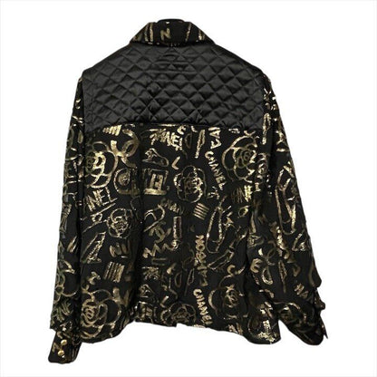 Chanel CC Logo Quilted Cut Replacement Long Sleeve Shirt Top Blouse Black