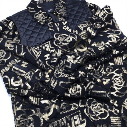 Chanel CC Logo Quilted Cut Replacement Long Sleeve Shirt Top Blouse Black