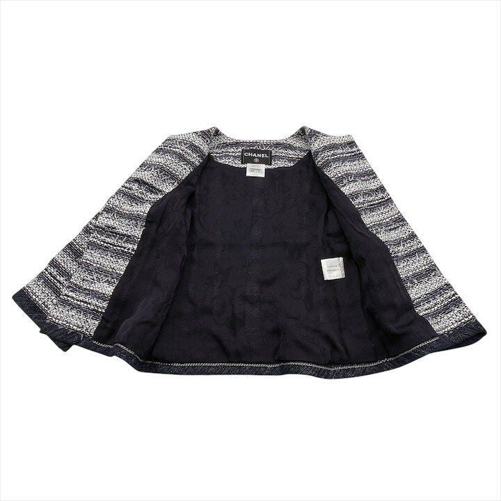 Chanel CC Logo Coco Button Tweed Collarless Jacket 36 Multi
