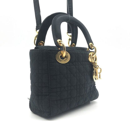 Dior Cannage Nylon Canvas Hand Bag Black