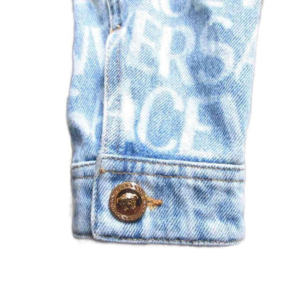 Versace Lavacanza Denim Jacket Logo Print Medusa Gold Button Indigo Blue 36