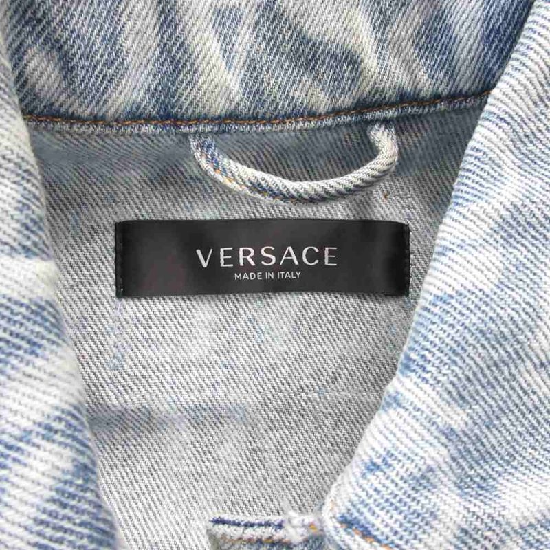 Versace Lavacanza Denim Jacket Logo Print Medusa Gold Button Indigo Blue 36