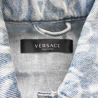 Versace Lavacanza Denim Jacket Logo Print Medusa Gold Button Indigo Blue 36