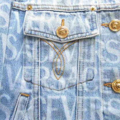 Versace Lavacanza Denim Jacket Logo Print Medusa Gold Button Indigo Blue 36