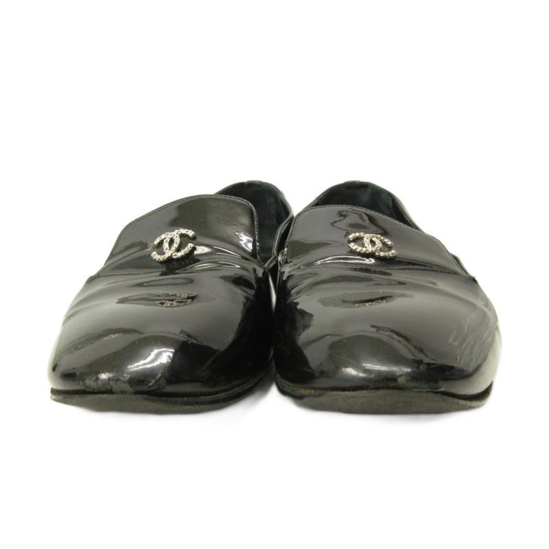 Chanel Opera Shoes Pearl Decoration CC Logo Patent Leather 36.5 Black