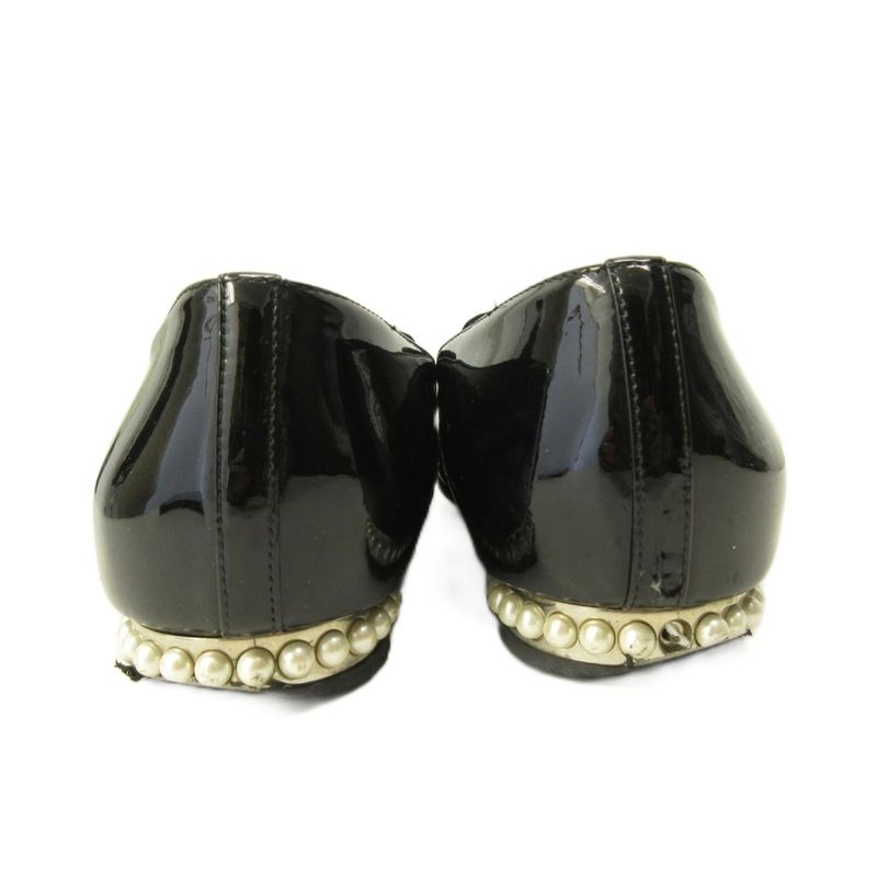 Chanel Opera Shoes Pearl Decoration CC Logo Patent Leather 36.5 Black