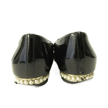 Chanel Opera Shoes Pearl Decoration CC Logo Patent Leather 36.5 Black