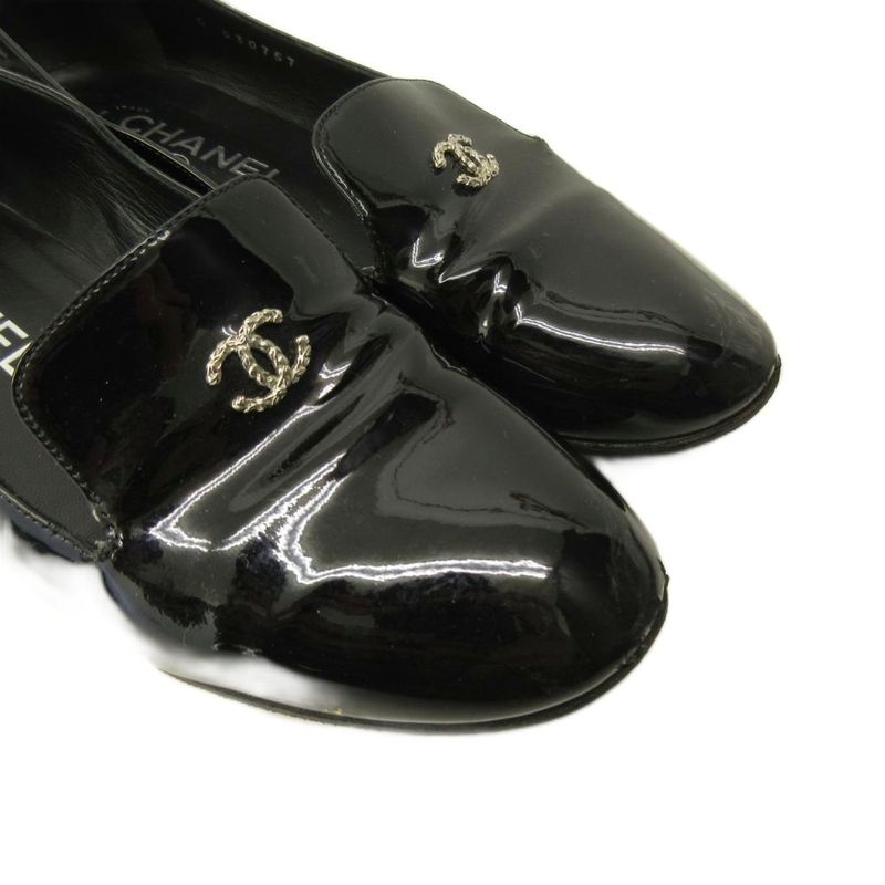 Chanel Opera Shoes Pearl Decoration CC Logo Patent Leather 36.5 Black