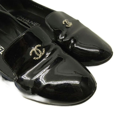Chanel Opera Shoes Pearl Decoration CC Logo Patent Leather 36.5 Black