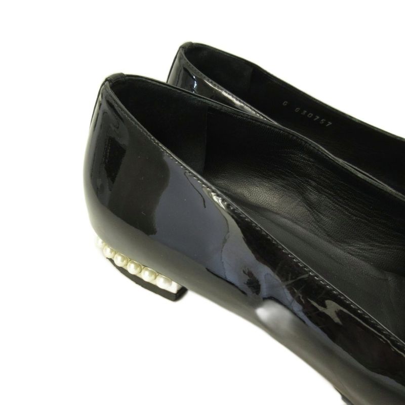Chanel Opera Shoes Pearl Decoration CC Logo Patent Leather 36.5 Black
