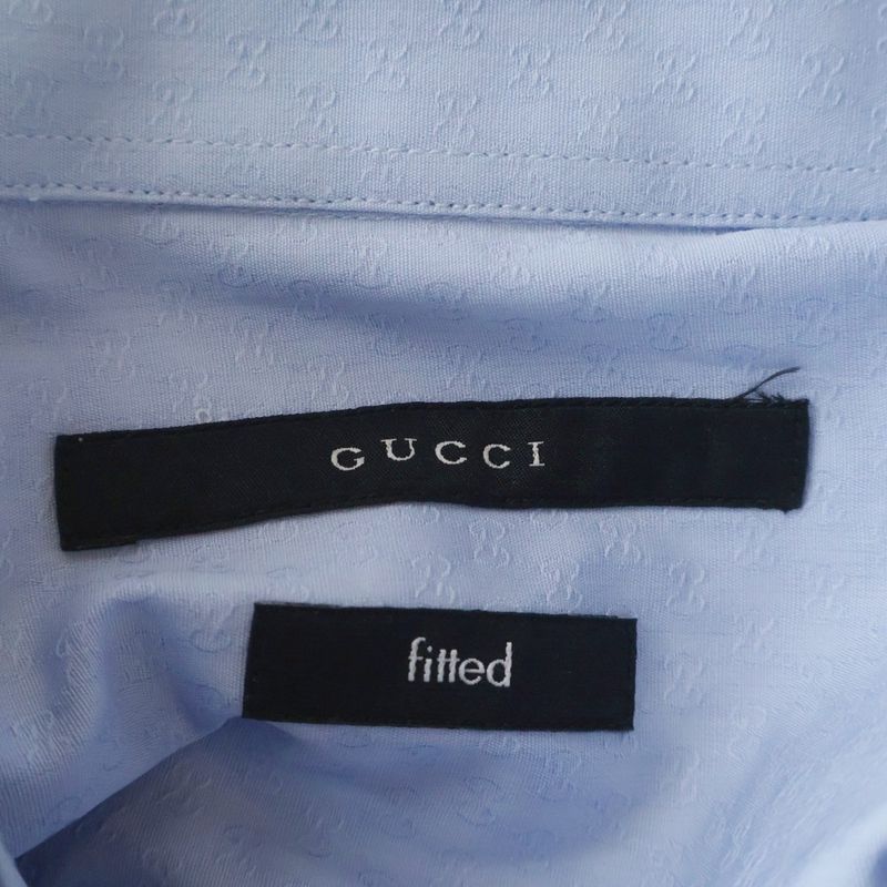 Gucci GG Allover Pattern Dress Shirt Long Sleeve Top Cotton Blue